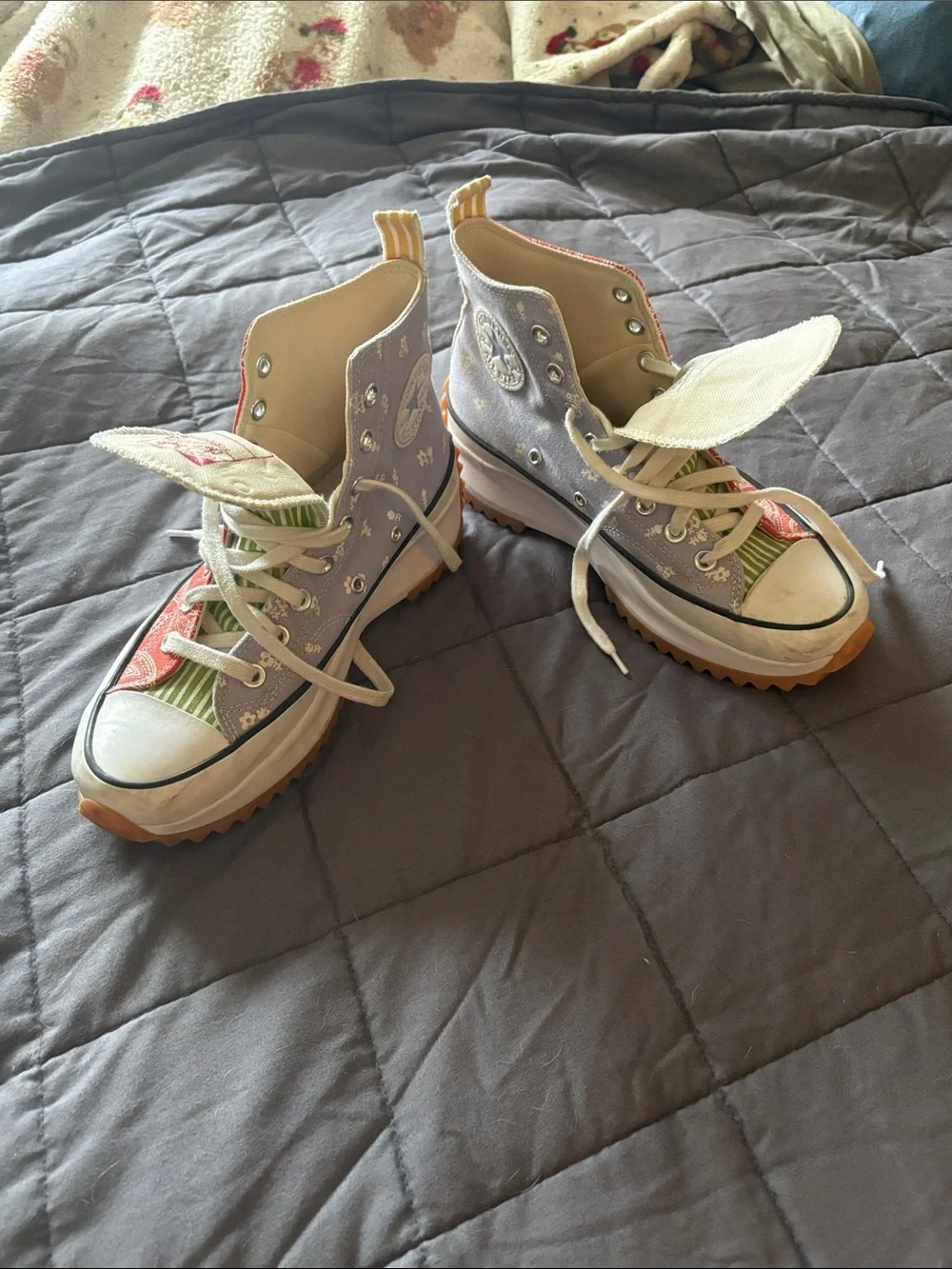 Converse Red Paisley Platform High-Top Sneakers with Gum Lug Sole - Picture 3 of 7